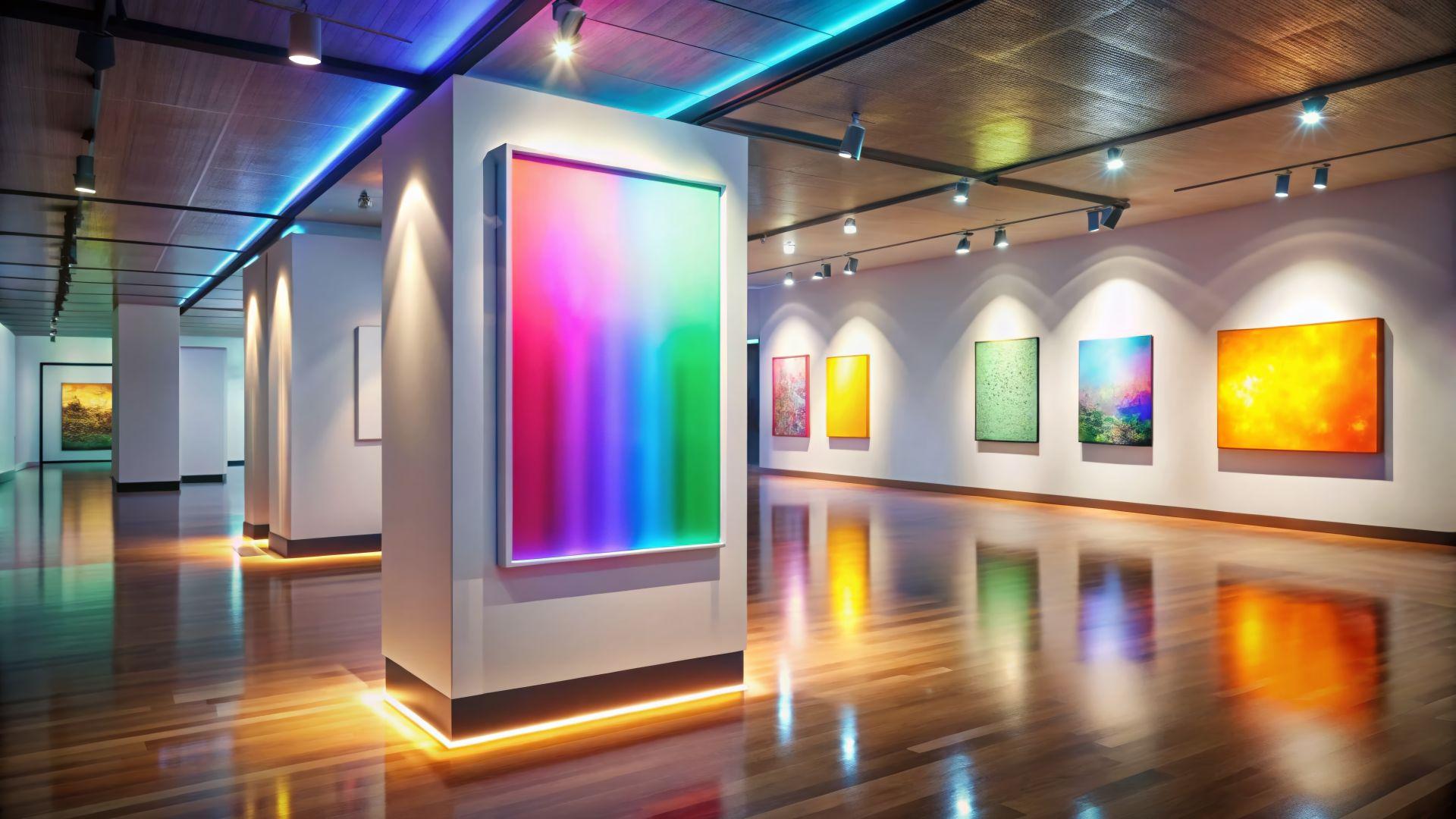 LED Leuchtrahmen mit Kunstmotiv in moderner Galerie